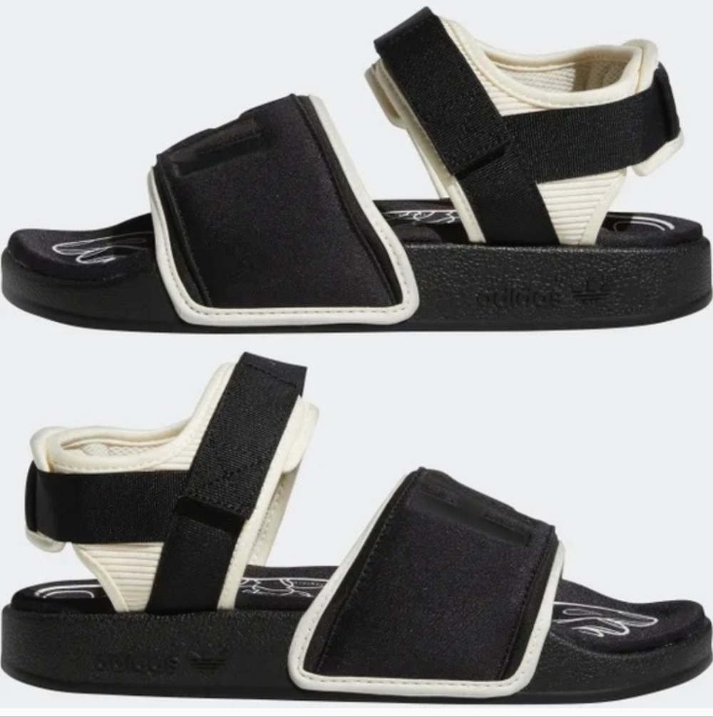 adidas Women's Black and Cream Strapped Sandals